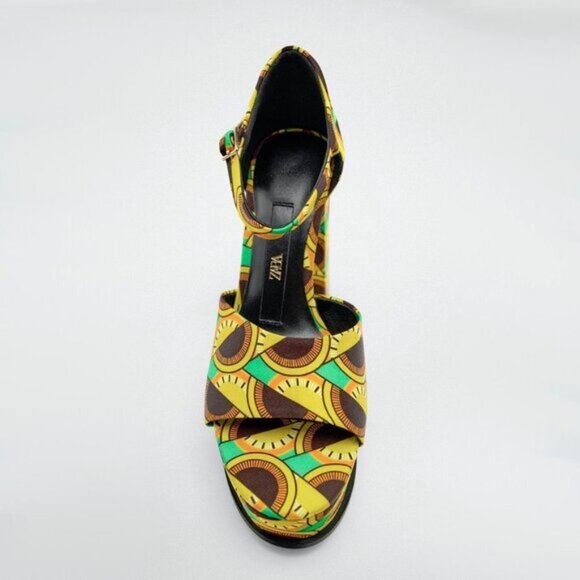 NWT Zara multicolour retro-inspired abstract print chunky platform heeled sandal - Picture 6 of 13